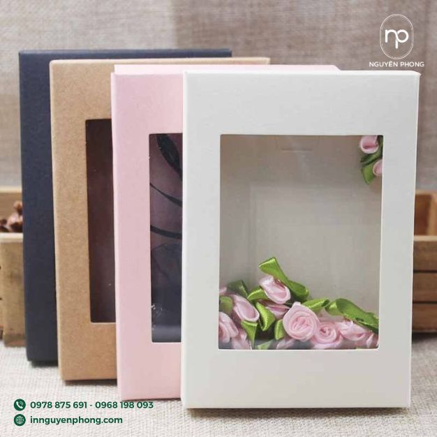 mẫu hộp giấy có bóng kính hình chữ nhật dùng làm quà tặng